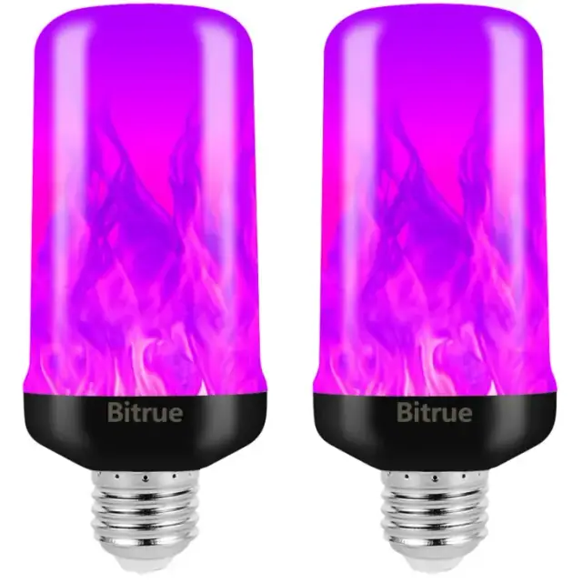 Two Bitrue E26 purple flame-effect bulbs