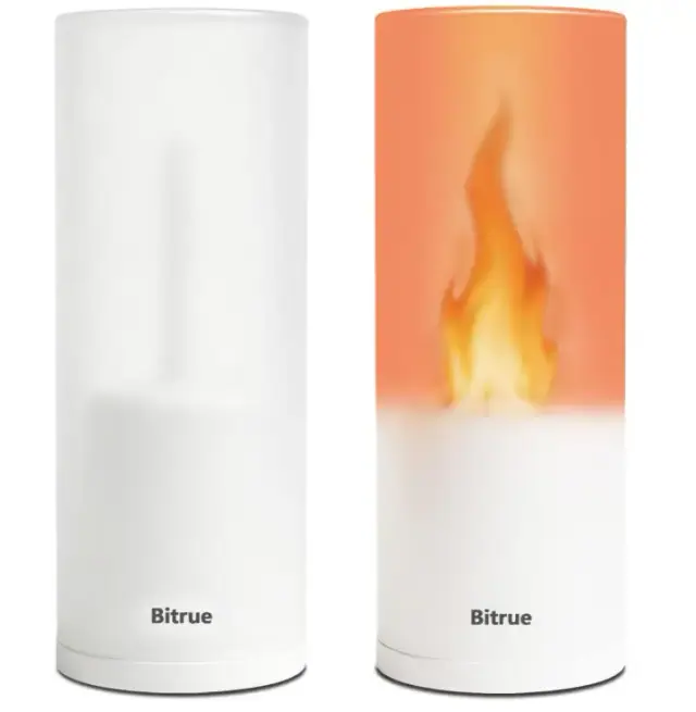 Two Bitrue rechargeable flameless candles in white and orange